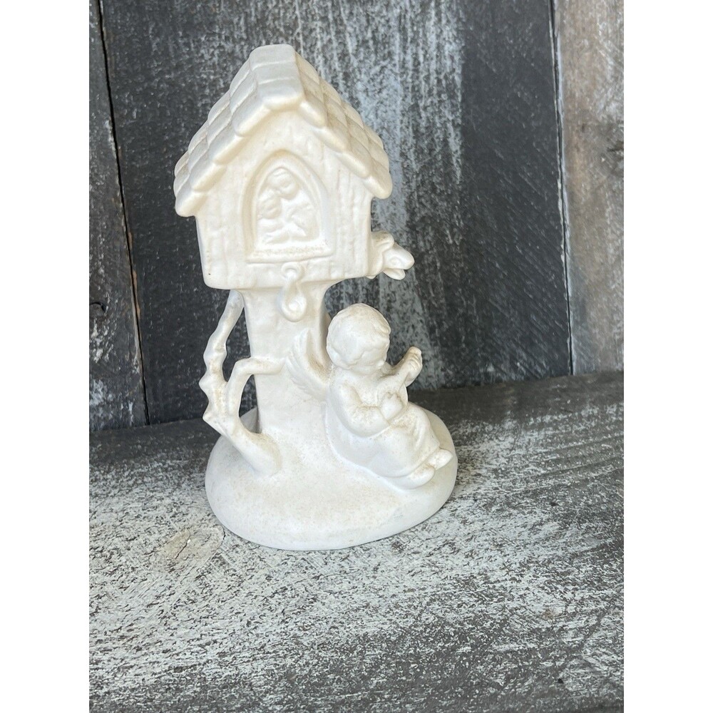 VTG Goebel W. Germany White Porcelain Religious Angel Figurine with House 1950s